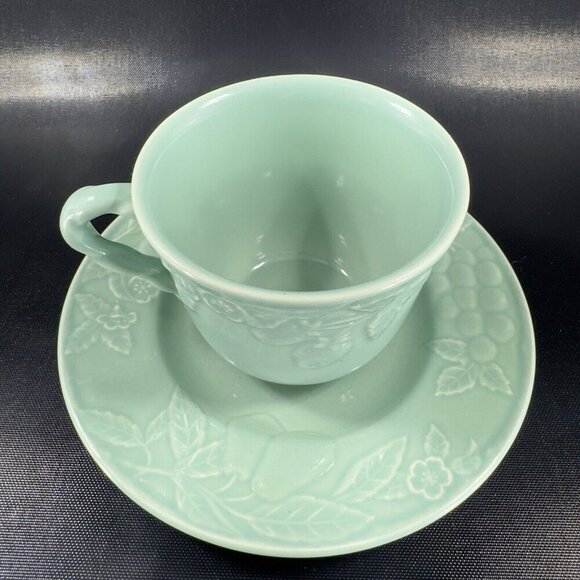 Savoir Vivre Fruit Promenade Celadon Porcelain Ceramic Teacup And Saucer Set - Picture 13 of 16